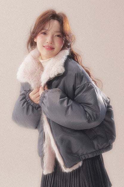 Patchwork Plush Down Jacket