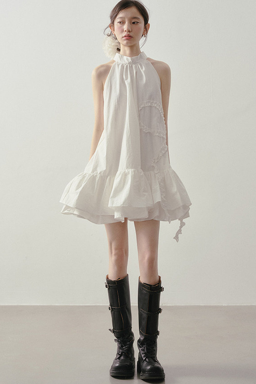 Heart Ruffle Sleeveless Halter Dress