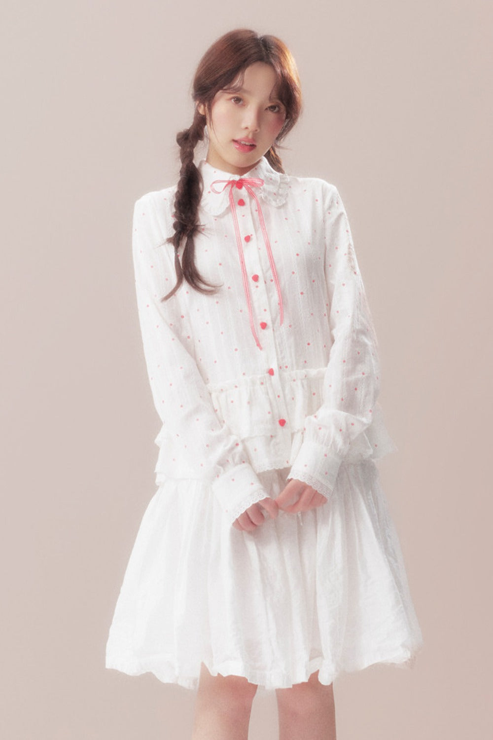 Bow Polka Dot Shirt and Skirt Set-Up