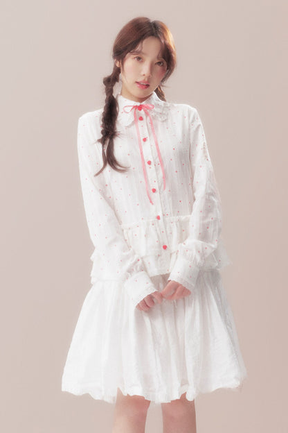 Bow Polka Dot Shirt and Skirt Set-Up