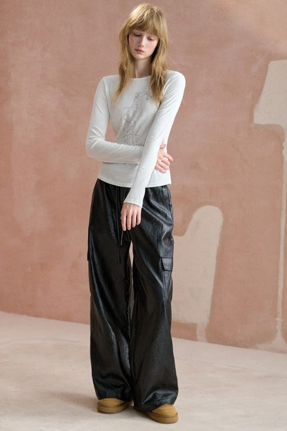 Double-Waistband Leather Cargo Pants