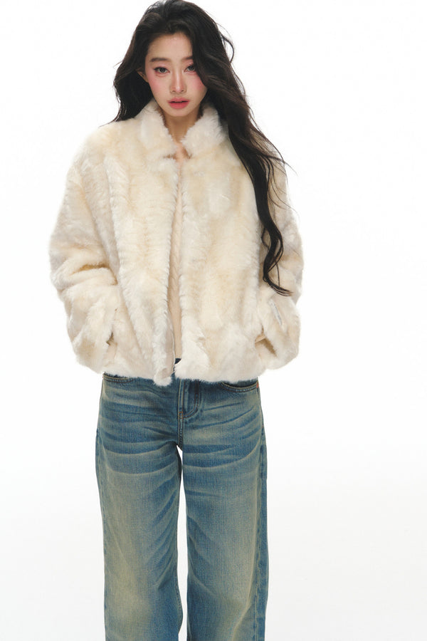 White Shearling Jacket and Pants Set-Up
