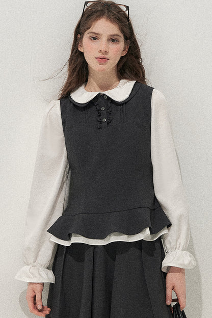 Retro Lace Hem Vest and Skirt Set-Up