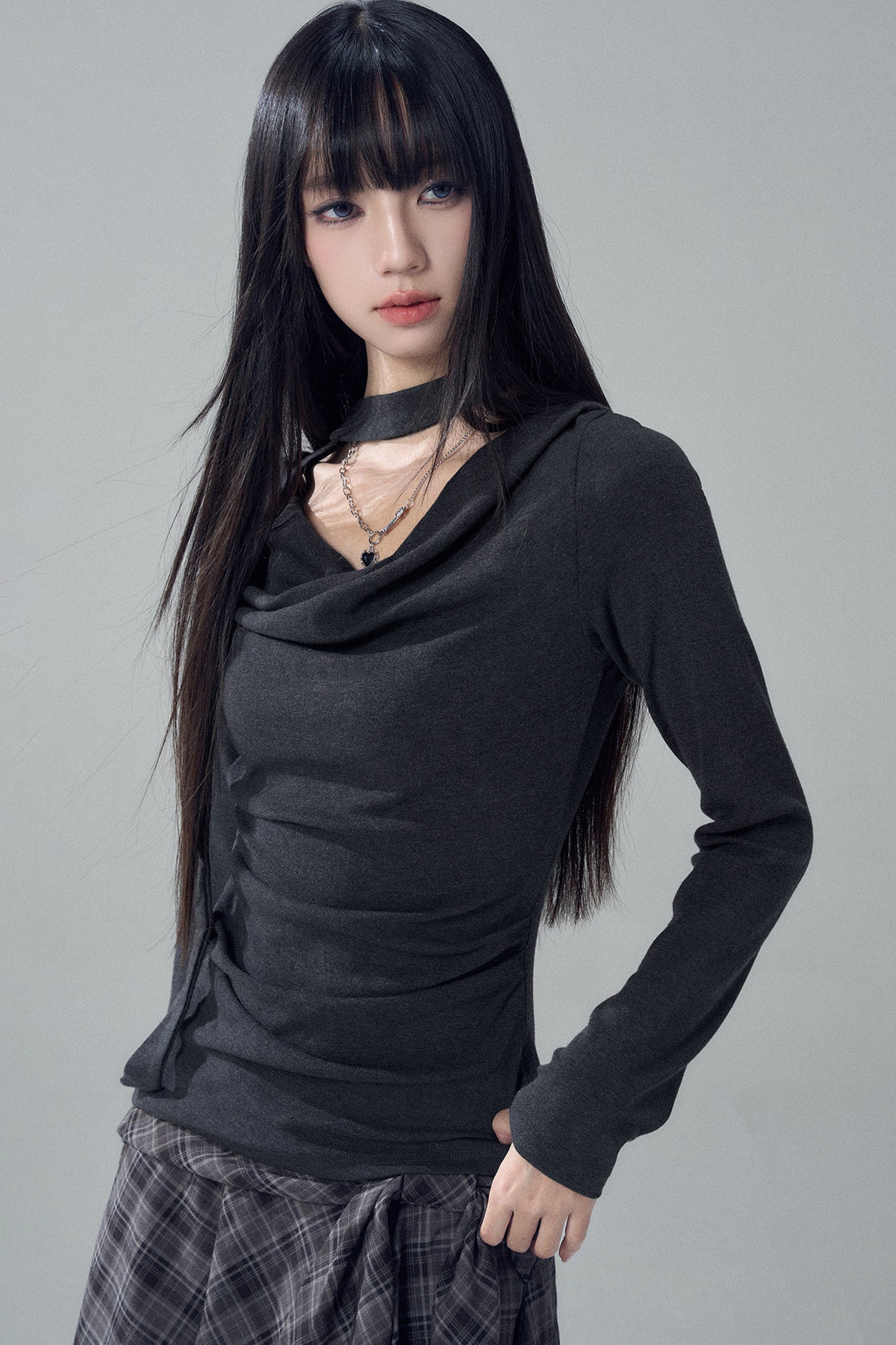 Gray Cowl Neck Top