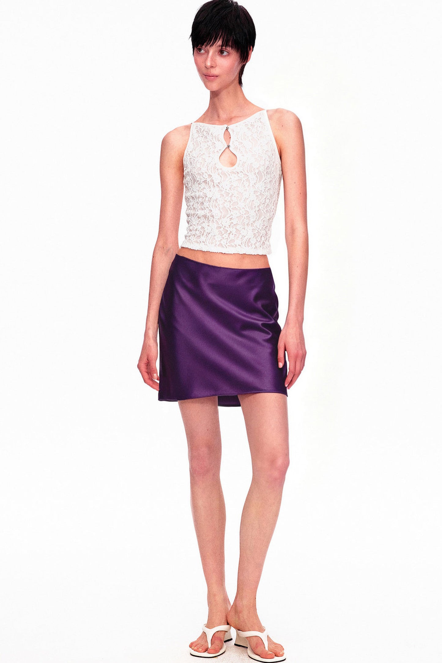 Smooth Real Acetate Mid-Waist Lace Skirt