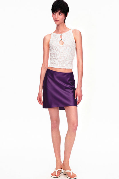 Smooth Real Acetate Mid-Waist Lace Skirt