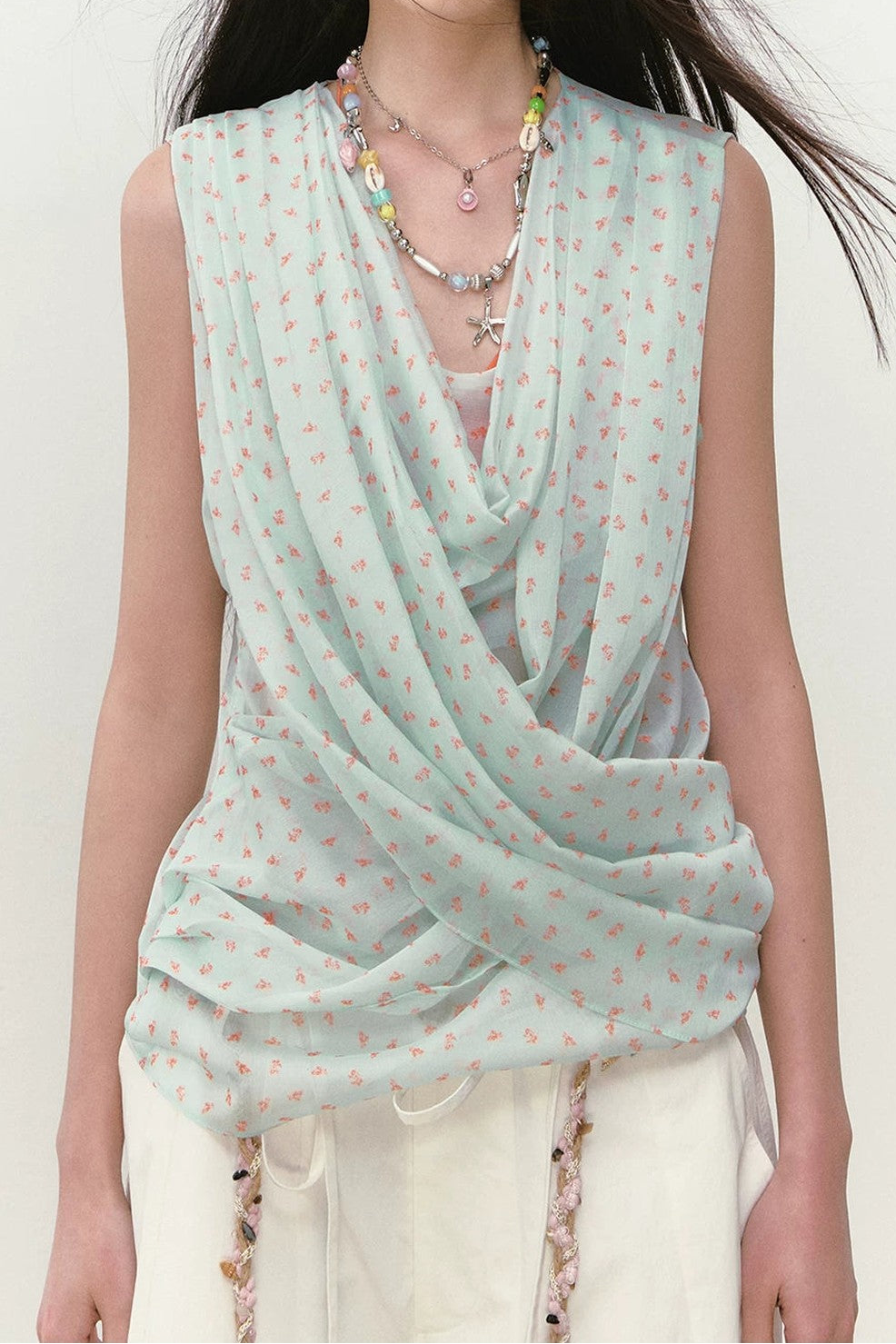 Mint Floral Cross-Neck Camisole Top