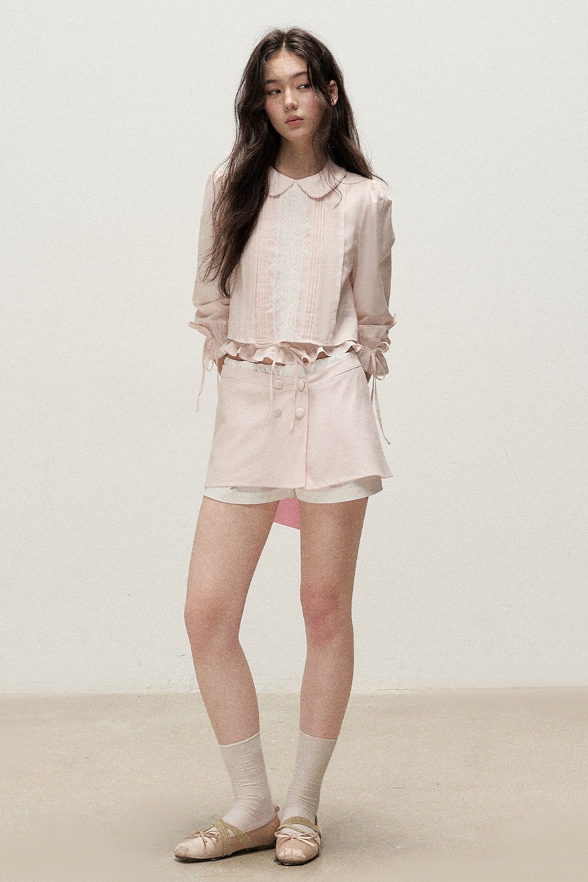 Lyocell Linen Tuck Pleat Shirt and Skirt Set-Up