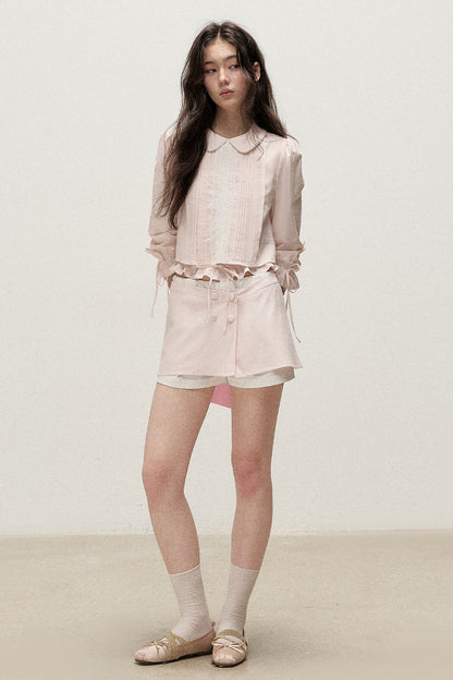 Lyocell Linen Tuck Pleat Shirt and Skirt Set-Up