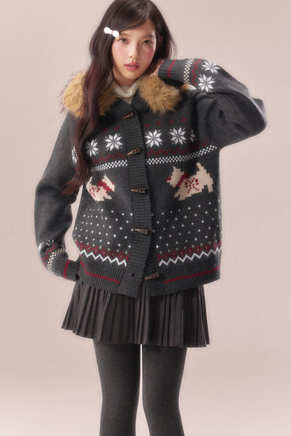 Cárdigan Fair Isle con cuello de pelo de perro