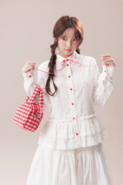 Bow Polka Dot Shirt and Skirt Set-Up