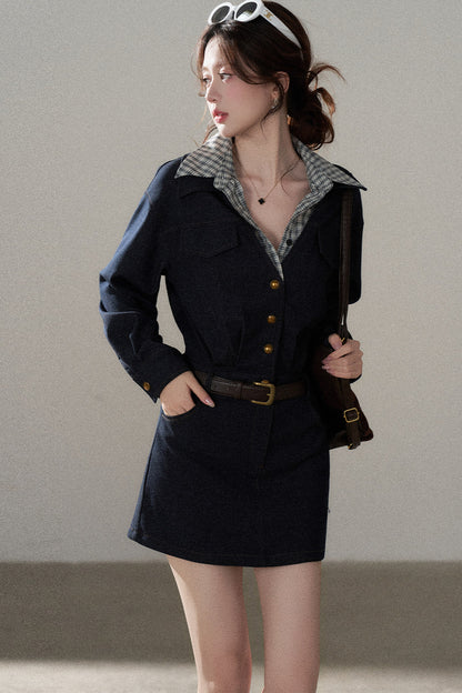 Robe trapèze taille haute à manches longues