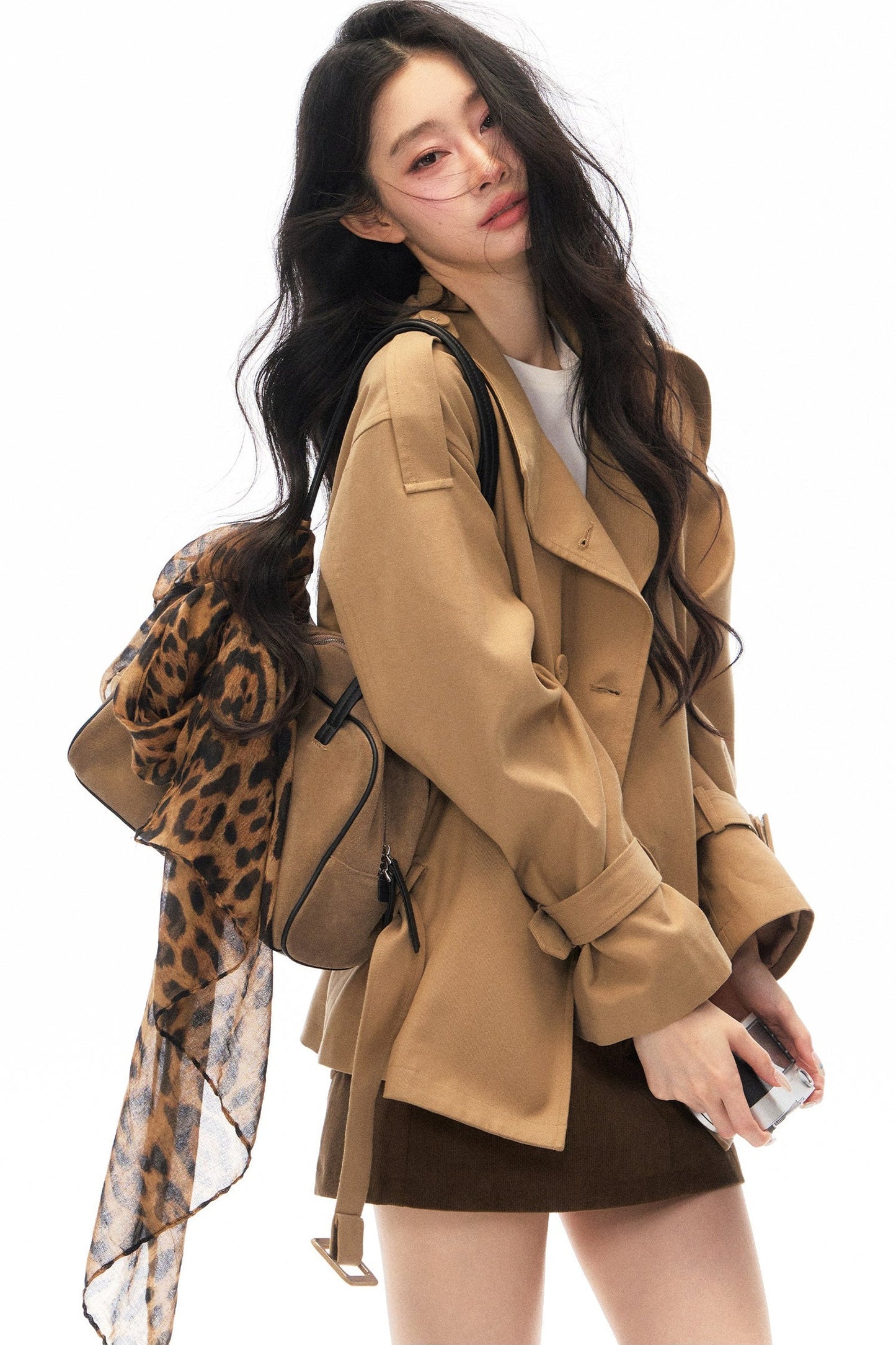 British Style Short Trench Coat and Skirt Set-Up