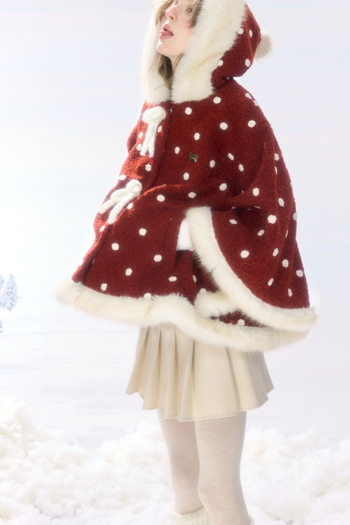 Red Polka Dot Plush Hooded Cloak
