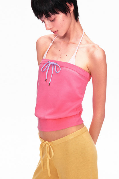 Color-Blocked Drawstring Tube Top