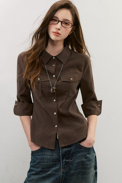 Three-Quarter Sleeve Pocket Work Shirt