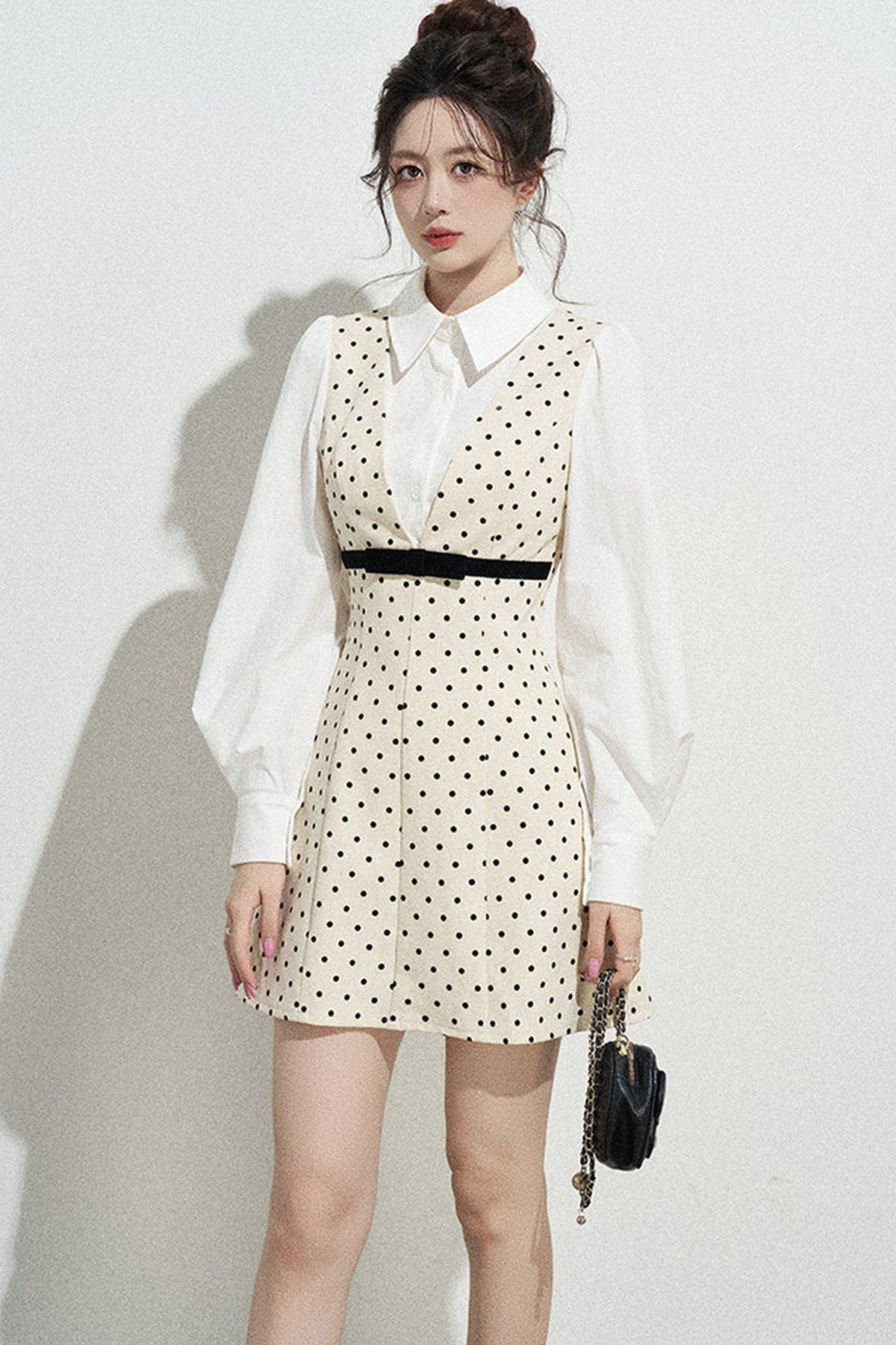 Polka Dot Shirt Collar A-Line Dress