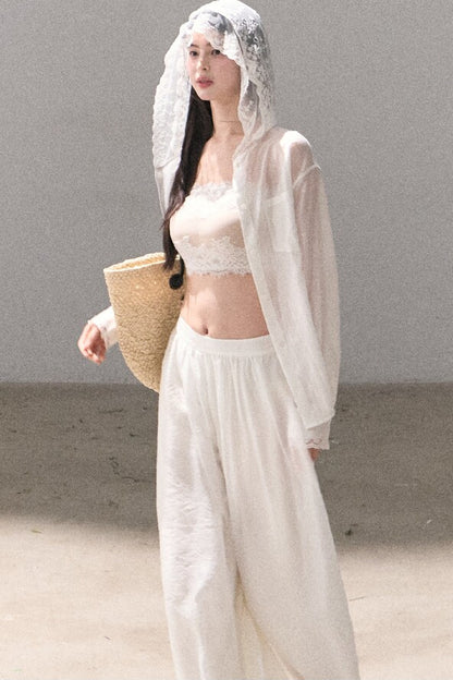 Lyocell Lace Hooded Cardigan