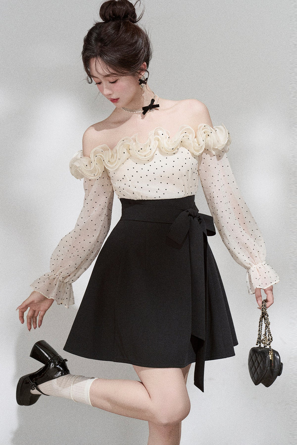 Ruffle Off-Shoulder Long Sleeve Dress