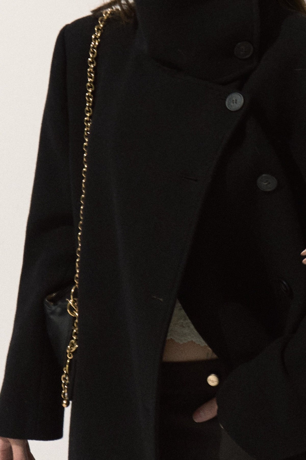 Manteau long en laine à col cheminée