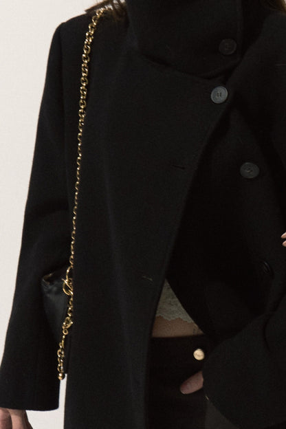 Manteau long en laine à col cheminée