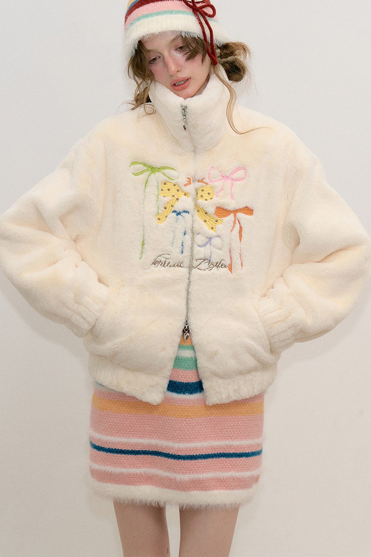 Butterfly Embroidery Lamb Wool Jacket