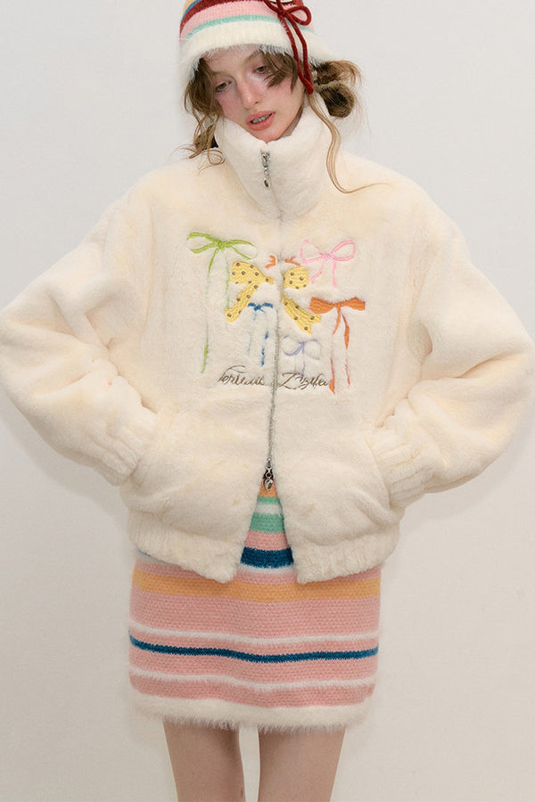 Butterfly Embroidery Lamb Wool Jacket