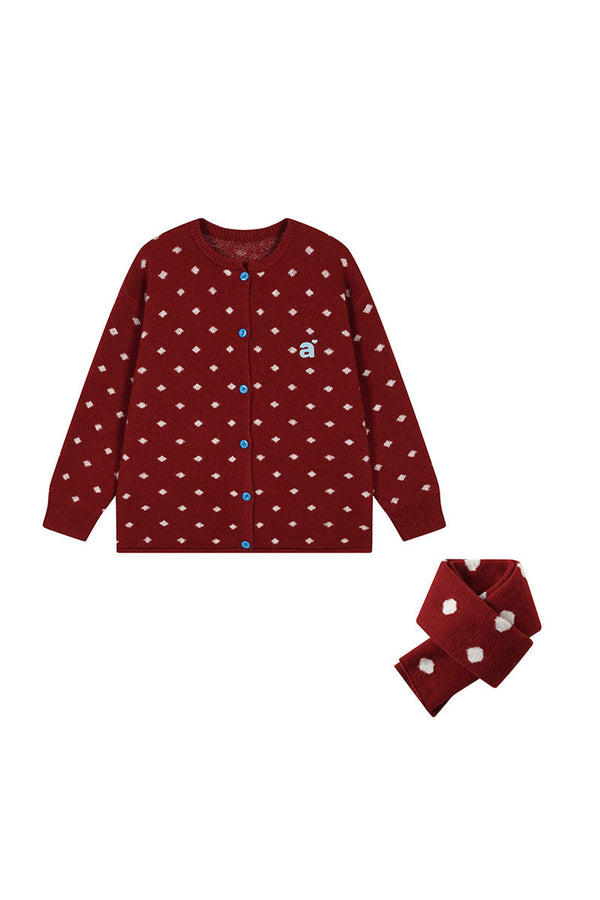 Polka Dot Scarf Knit Cardigan