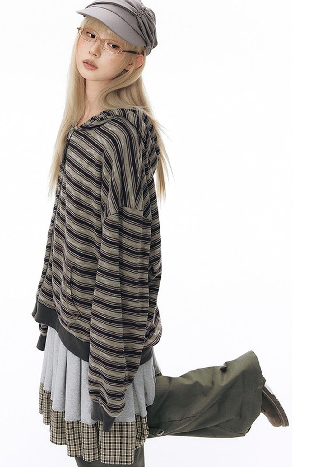 Reversible Striped Hooded Knit Cardigan