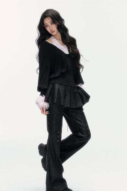 Detachable Halter Batwing U-Neck Knit Top Set-Up