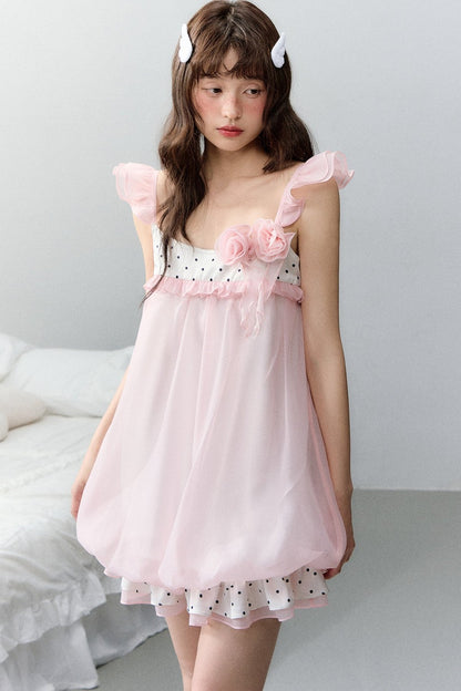 Strawberry Sundae Floral Flutter Sleeve Dress