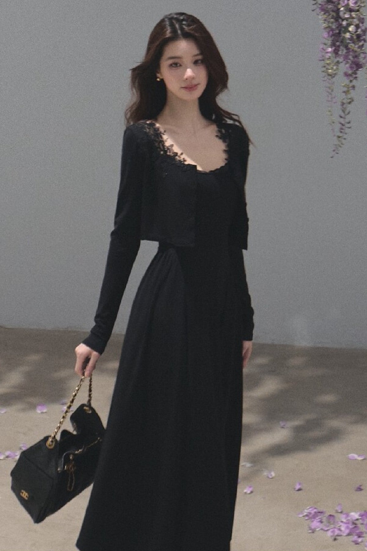Lyocell Lace Cardigan and Suspender Dress Set