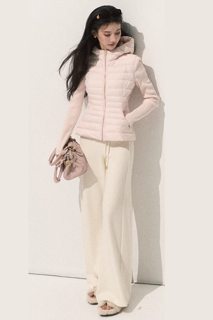 Knitted Patchwork Ribbed Down Jacket