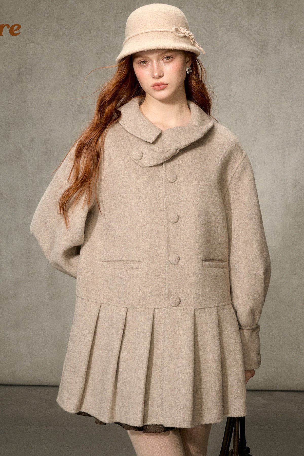 70% Wool Blend Double-Sided Pleated Coat