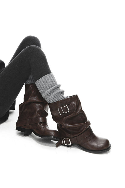 Western Stacked Buckle Boots