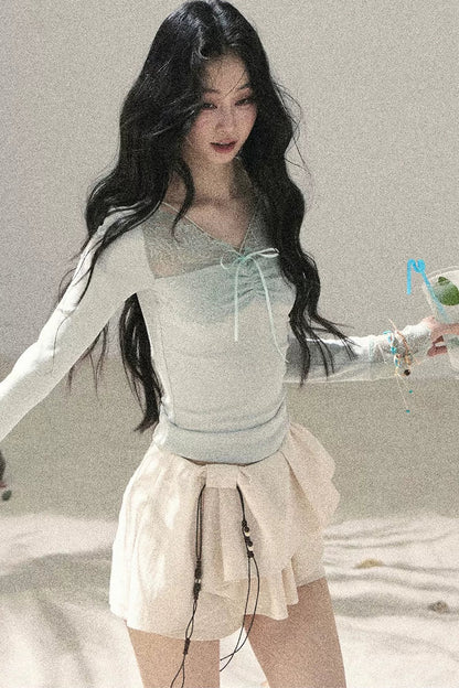 Long Sleeve Lace V-Neck Top
