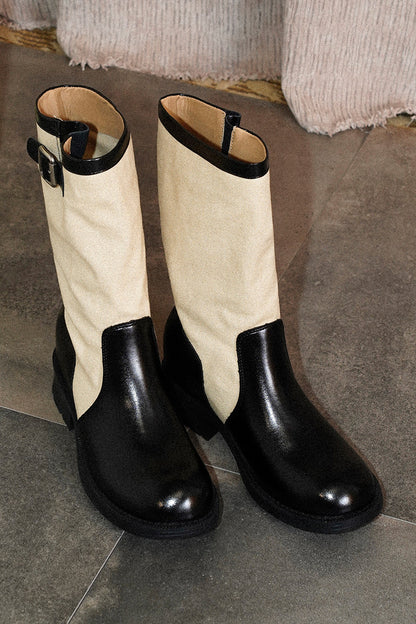 Round-Toe Wide Shaft Stacked Western Boots
