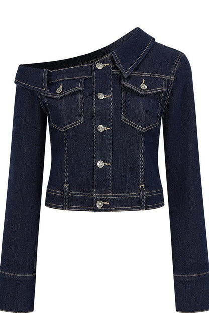 Asymmetrical One-Shoulder Denim Shirt
