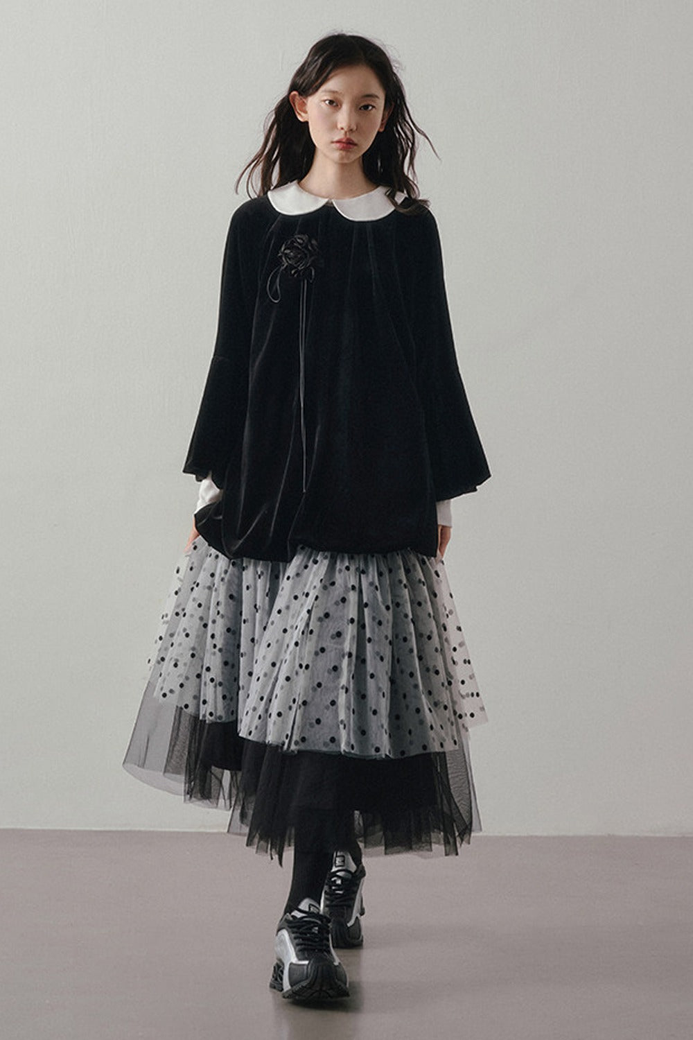 Patchwork Long Sleeve Velvet Tops
