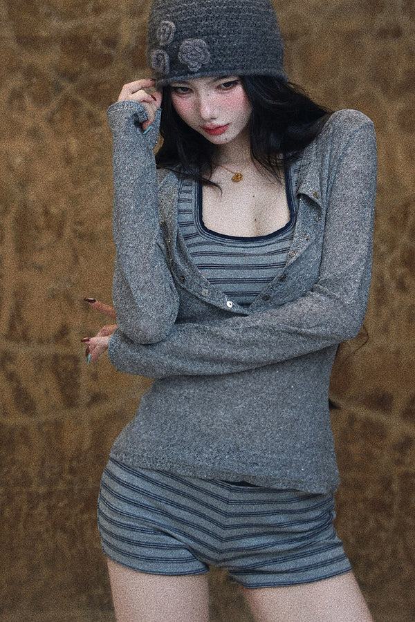 Racerback Crop Top and Knit Shorts Set-Up