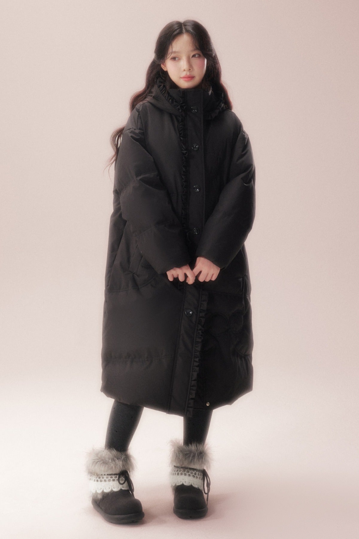 Cloud Pattern Quilted Long Down Jacket