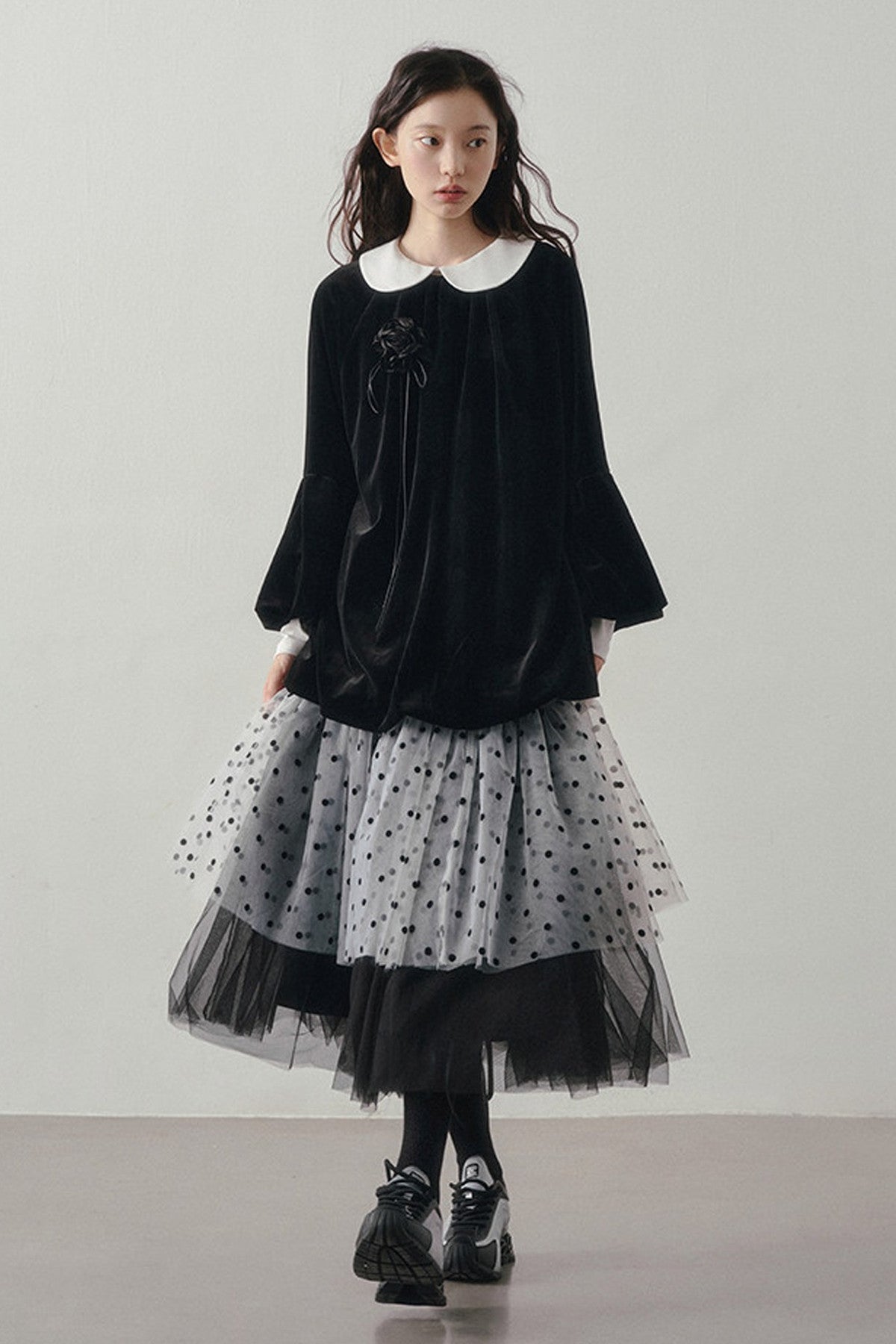 Patchwork Long Sleeve Velvet Tops