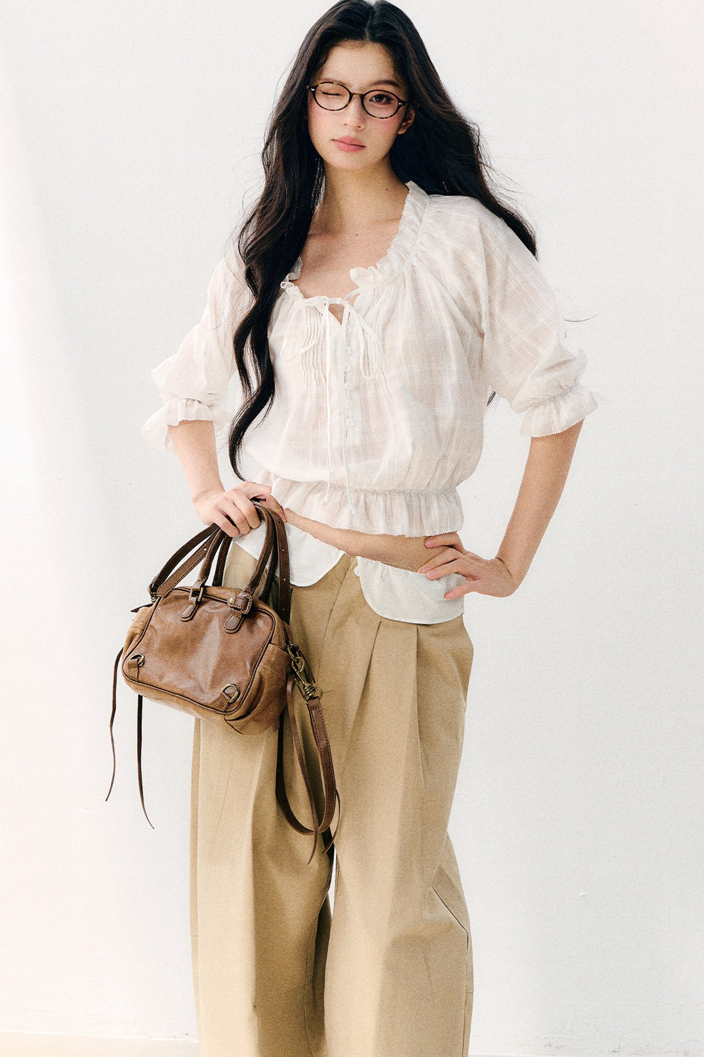 Wave Pleat Chiffon Top
