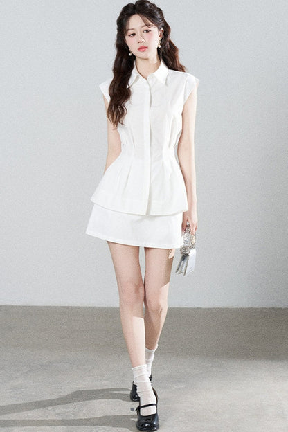 Pleated Shirt and Mini Skirt Set-Up