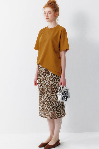 Leopard Chiffon Midi Skirt