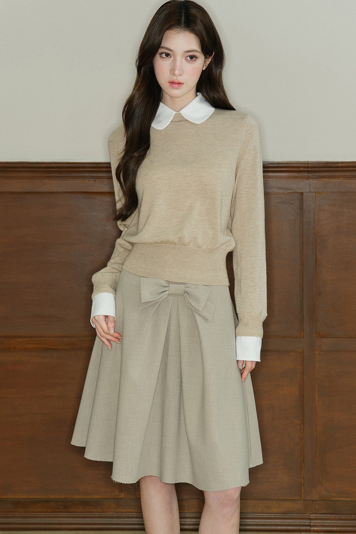 Mid-Waist Bow A-Line Frayed Skirt