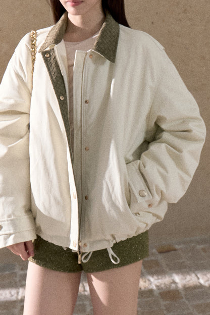 Suede Spliced 95% White Duck Down Jacket