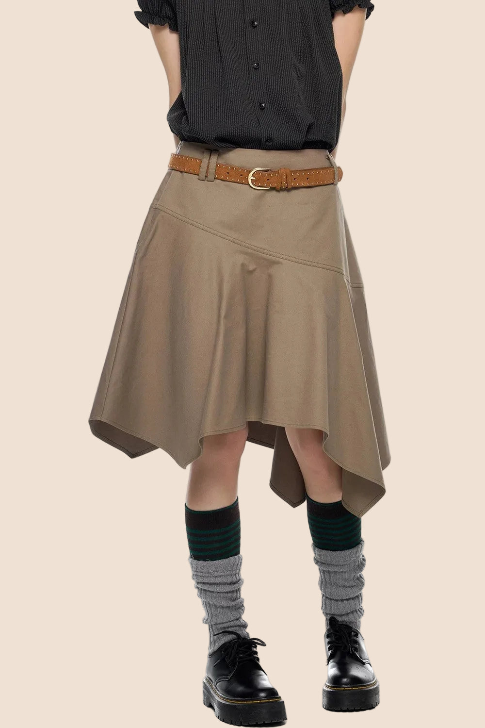 Brown A-Line Midi Skirt