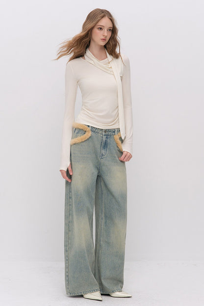 Irregular Ruched Halter Ribbon T-Shirt