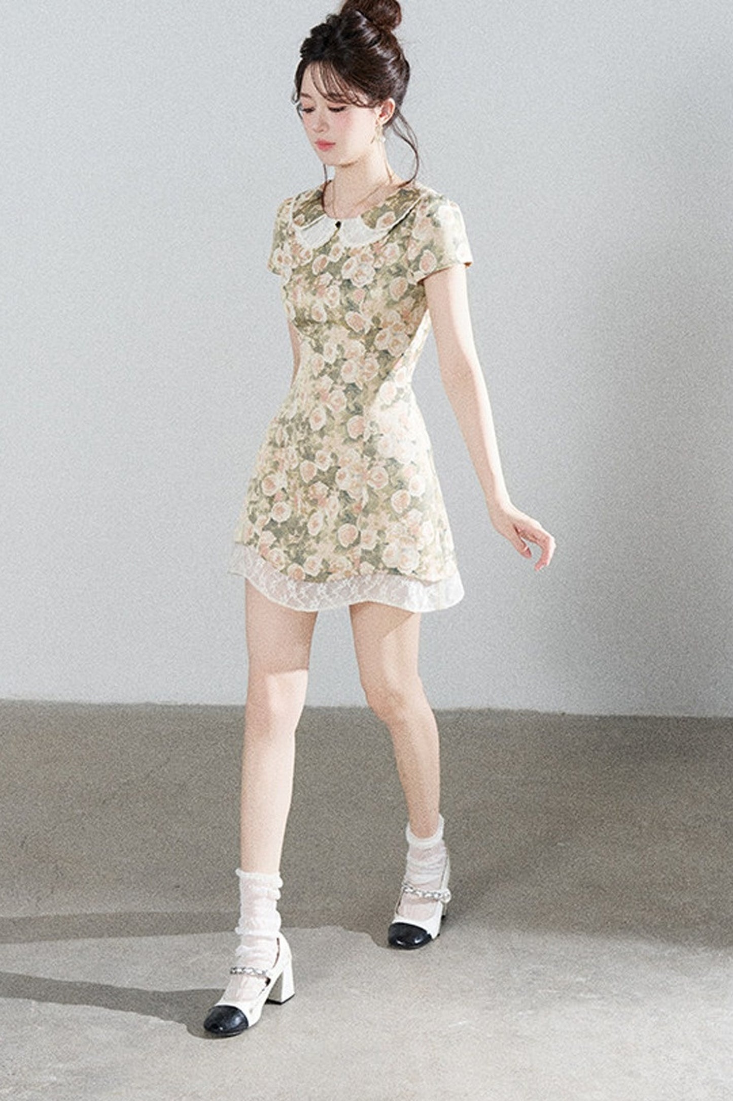 Floral Jacquard Doll Collar Dress